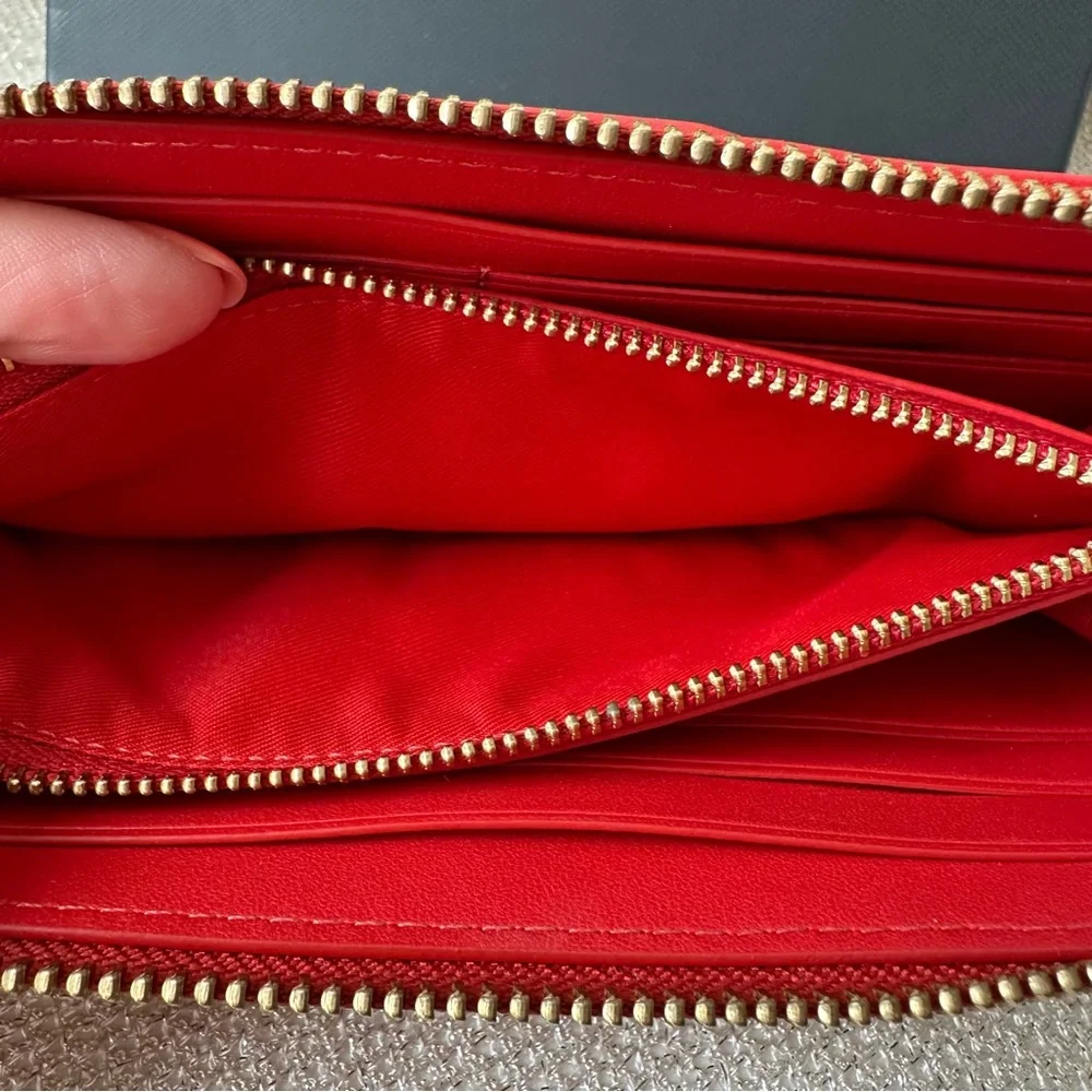 Coach Sport Red and Cocoa Brown Signature Jacquard Zip Accordion Wallet C5731B